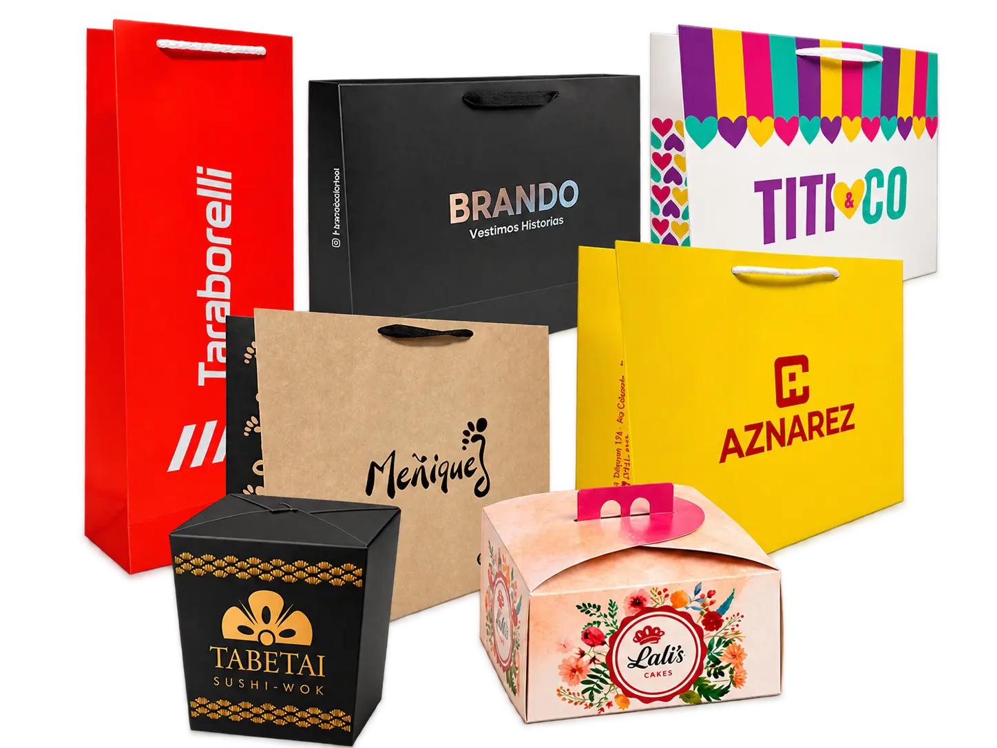 Selección de bolsas y cajas personalizadas fabricadas por Mundo Gráfico